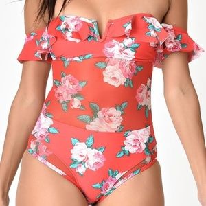 Betsey Johnson Red & Pink Rose Fantasy One Piece L